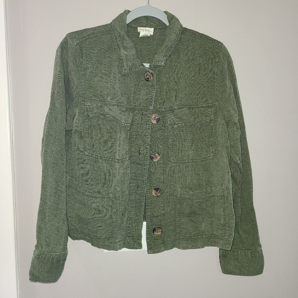 Nicole Miller Linen Lyocell blend shacket Green colorway womens size M